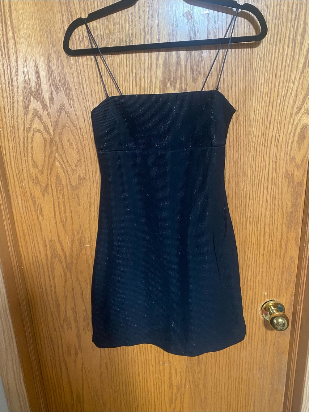 Y2K Black Sparkle Mini Slip Dress with Spaghetti Straps